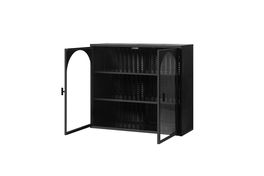 Mobile a muro moderno 2 ante con porte in vetro 70 cm, nero, motivo intrecciato, 3 ripiani per ingresso soggiorno bagno sala da pranzo