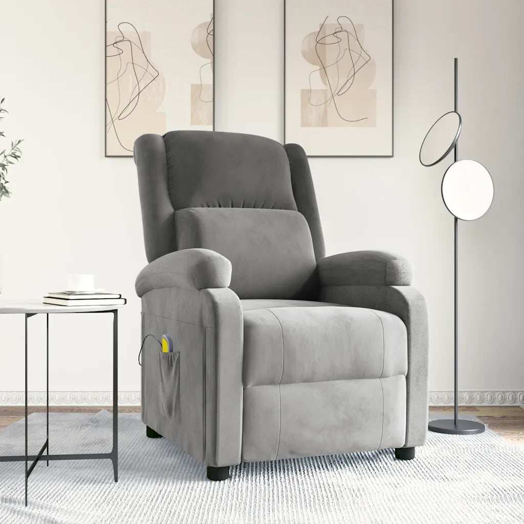 Poltrona Massaggiante | Sedia Relax Grigio Chiaro in Velluto