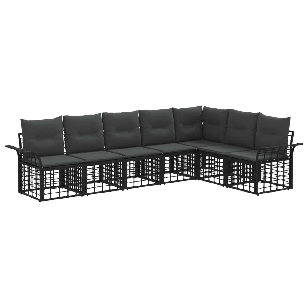 Set di divani da esterno 7 pz Nero e Grigio scuro Poliestere 3437695