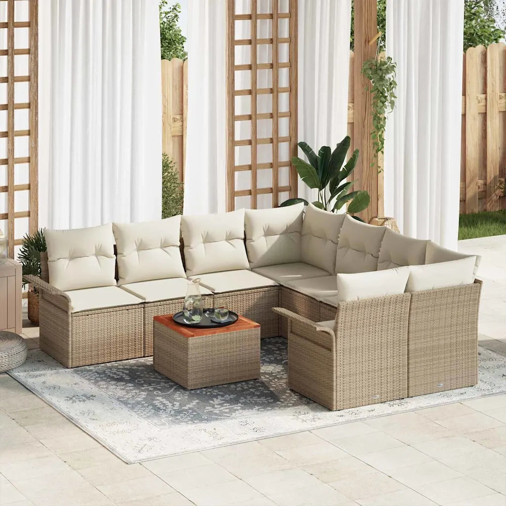 Set Divano da Giardino 9 pcs Beige e Crema polyrattan