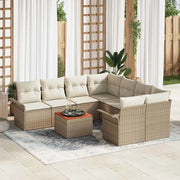Set Divano da Giardino 9 pcs Beige e Crema polyrattan