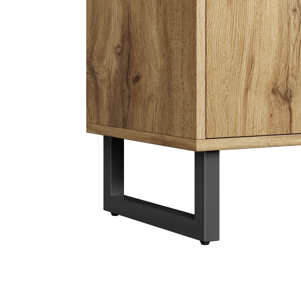 Guardaroba da ingresso con armadio 110 cm con ripiani aperti e pannelli imbottiti, MDF, legno e nero