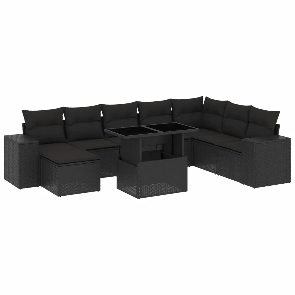Set Divani da Giardino 9 pz con Cuscini Nero in Polyrattan 3269355