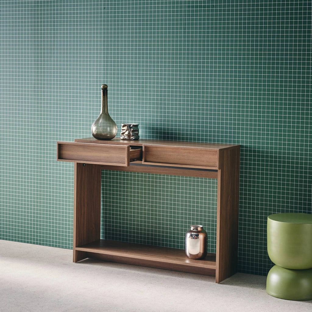 Console effet legno 2 cassetti e ripiano, 100cm, noce