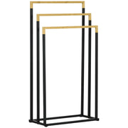 Portasciugamani a Parete Set 3 Barre ¨C Xylo ¨C Bamb¨´ e Metallo Nero 45x22,5x86 cm