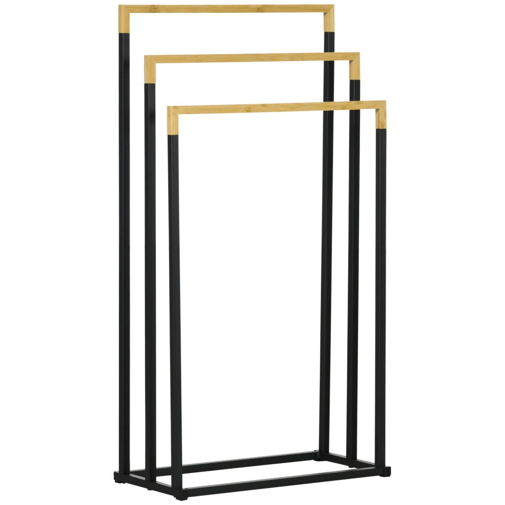 Portasciugamani a Parete Set 3 Barre ¨C Xylo ¨C Bamb¨´ e Metallo Nero 45x22,5x86 cm