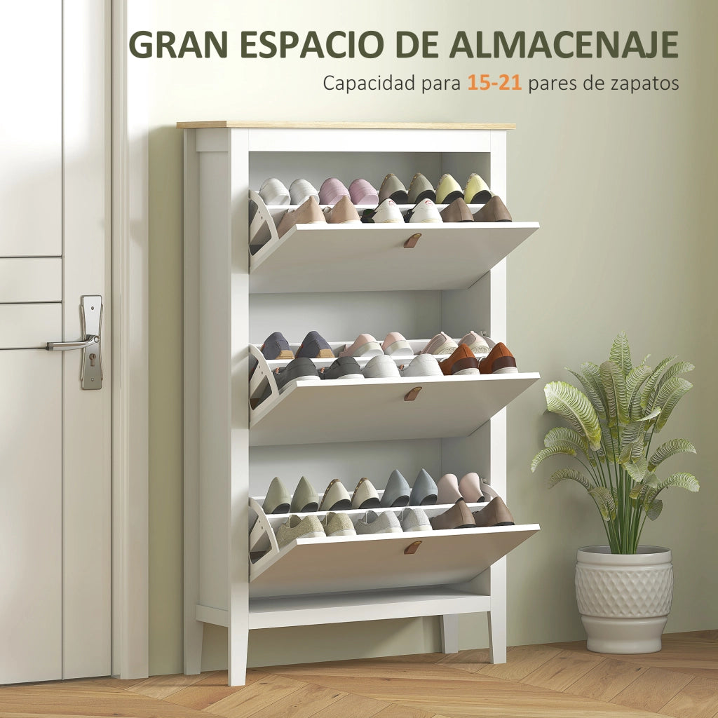 Scarpiera Stretto con 3 Scomparti ¨C zephmum ¨C 80x24x131 cm Bianco e Legno