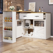 Tavolo bar girevole ed estensibile con contenitore 138-204x39x104 cm in MDF bianco con ripiani