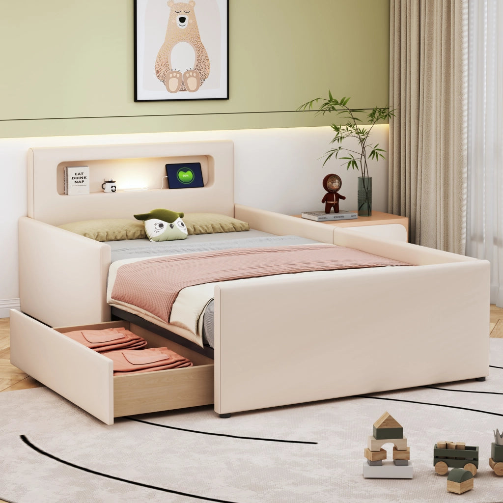letto imbottito ecopelle beige 90 x 200 cm