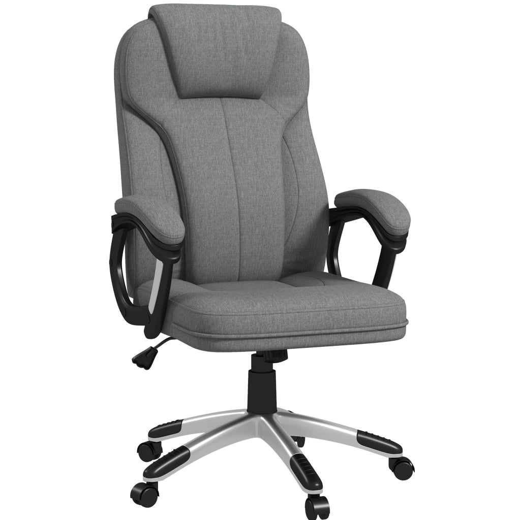 Sedia da ufficio ergonomica grigia con poggiatesta e funzione dondolo