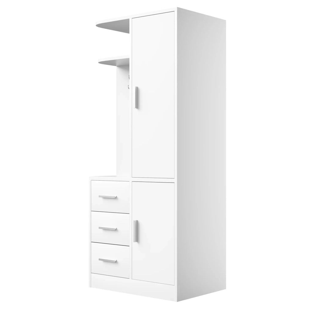 Armadio 1 anta 70x50x170 cm bianco con ripiani, cassetti, scomparti e ganci appendiabiti