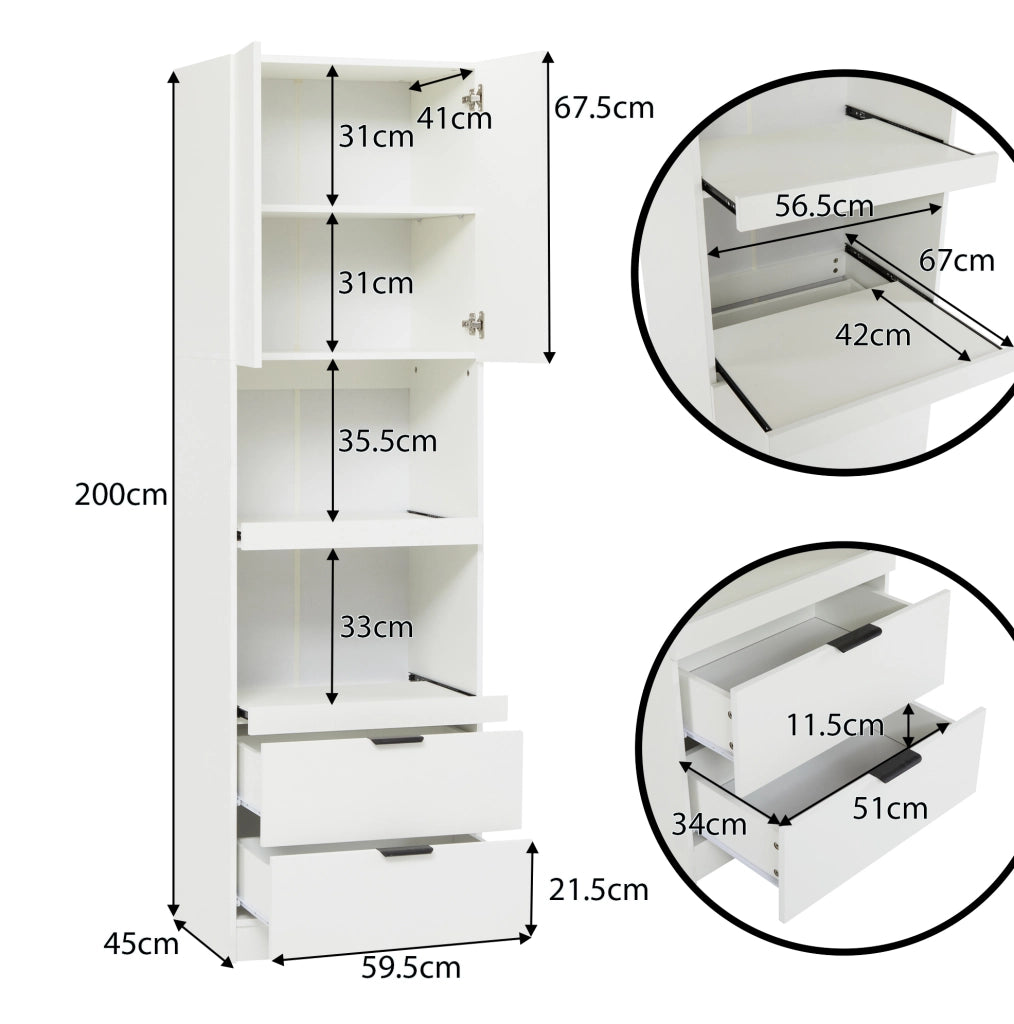 Armadio cucina 59;5x45x200 cm in PB e MDF; bianco