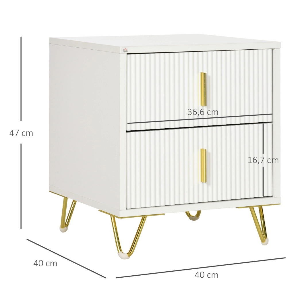 Comodino con 2 cassetti ¨C Xylo ¨C Bianco con gambe in metallo 40x40x47 cm