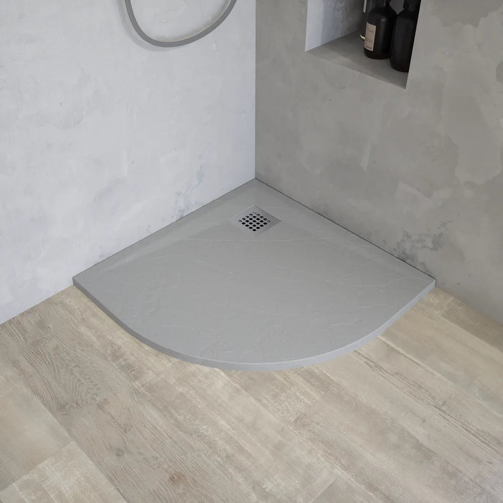 Piatto doccia semicircolare 80x80 cm in marmoresina grigio effetto pietra h3 cm | Milos