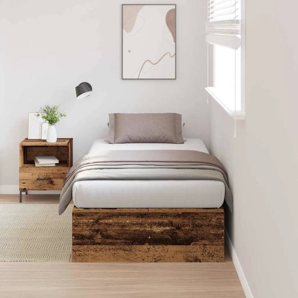 Struttura letto con contenitore-Giroletto con contenitore Legno vecchio 100 x 200 cm