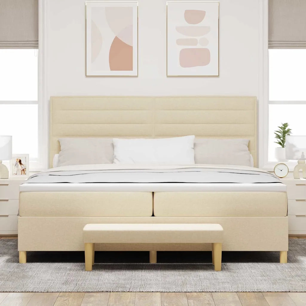 Letto a molle con materasso Crema 200 x 200 cm Tessuto