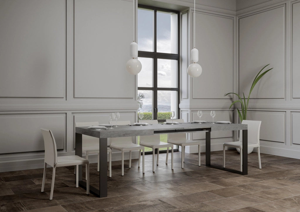 Tavolo Allungabile 140-400x90x77 cm Tecno Cemento Telaio Antracite