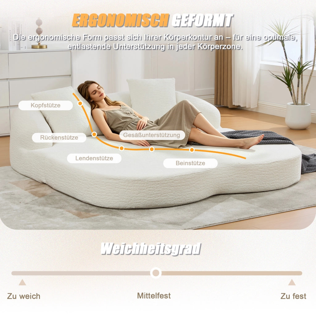 Divano letto 2 posti pieghevole con funzione letto e doppio schienale ergonomico in ciniglia beige 157×84×65 cm