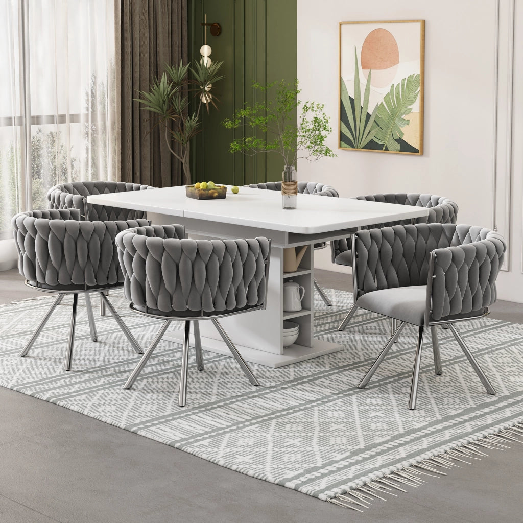 Set di 6 sedie da pranzo girevoli a 360° in velluto grigio con struttura in metallo