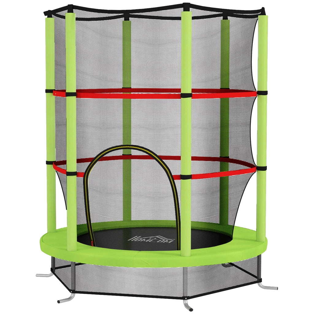 Tappeto Elastico per Bambini 3-6 Anni con Rete di Protezione, 6 Colonne e 3 Ingressi, ?140x190 cm, Verde e Nero