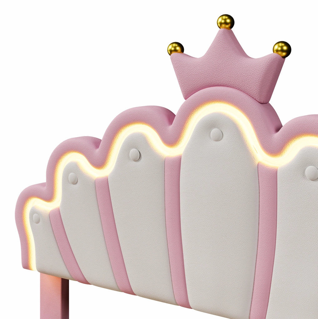 Letto imbottito a corona 140 x 200 cm con 2 cassetti; testiera regolabile; PU rosa