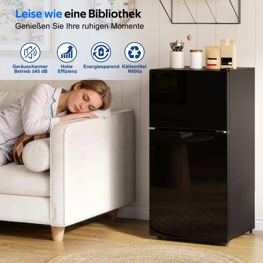 Minifrigo 60 l con congelatore da 22 l porta in vetro LED regolazione a 7 livelli nero 42.5 × 44.5 × 87.5 cm
