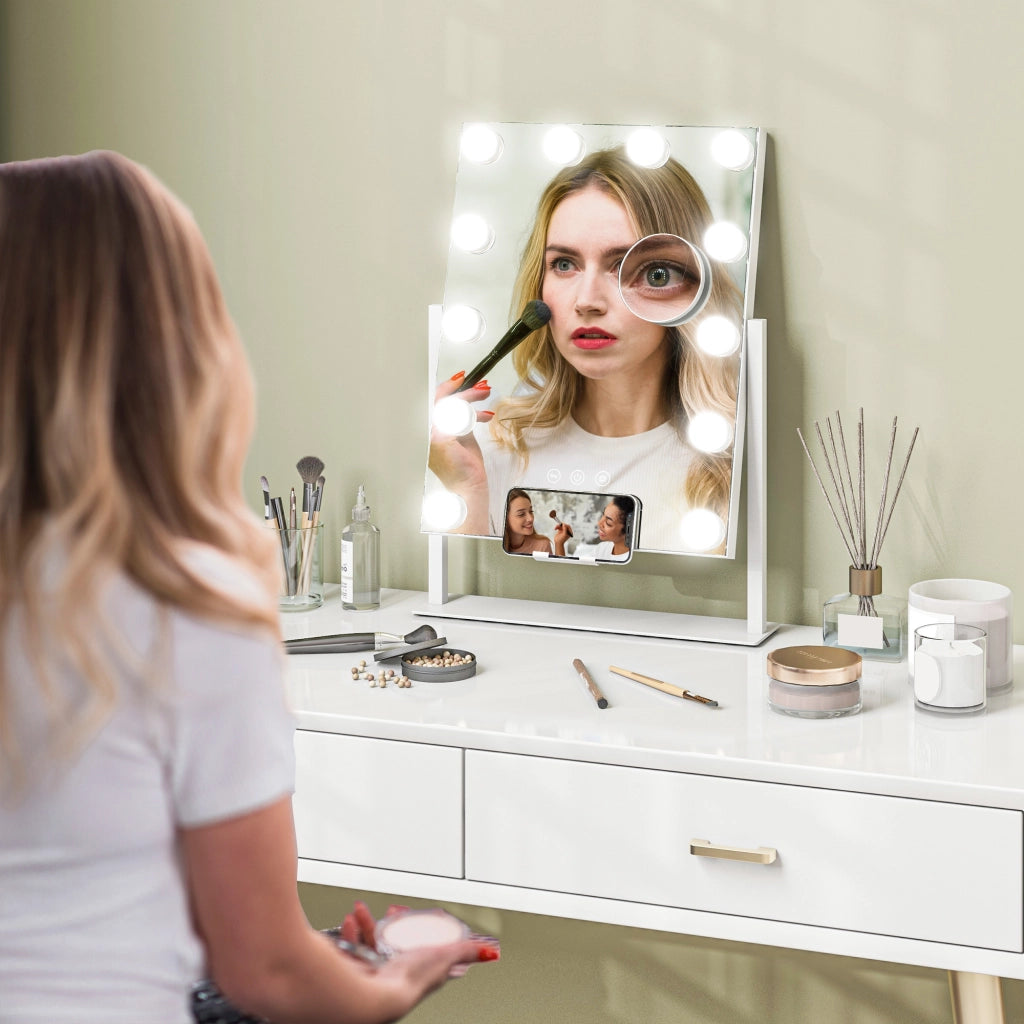 Specchio da Trucco con Luci ¨C Xylo ¨C 30x40 cm 12 Lampadine 3 Modalit¨¤ Touch Bianco