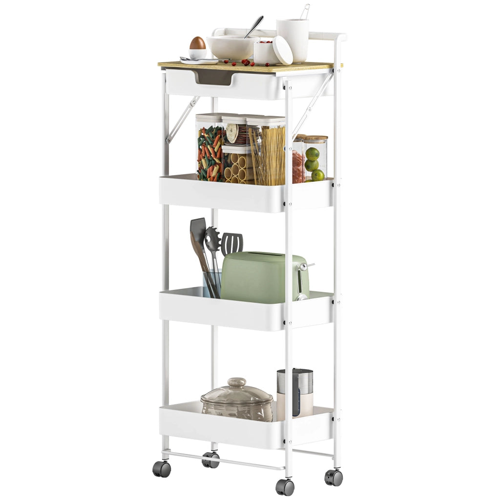 Carrello con cassetti e cestini ¨C zephmum ¨C 4 livelli, bianco