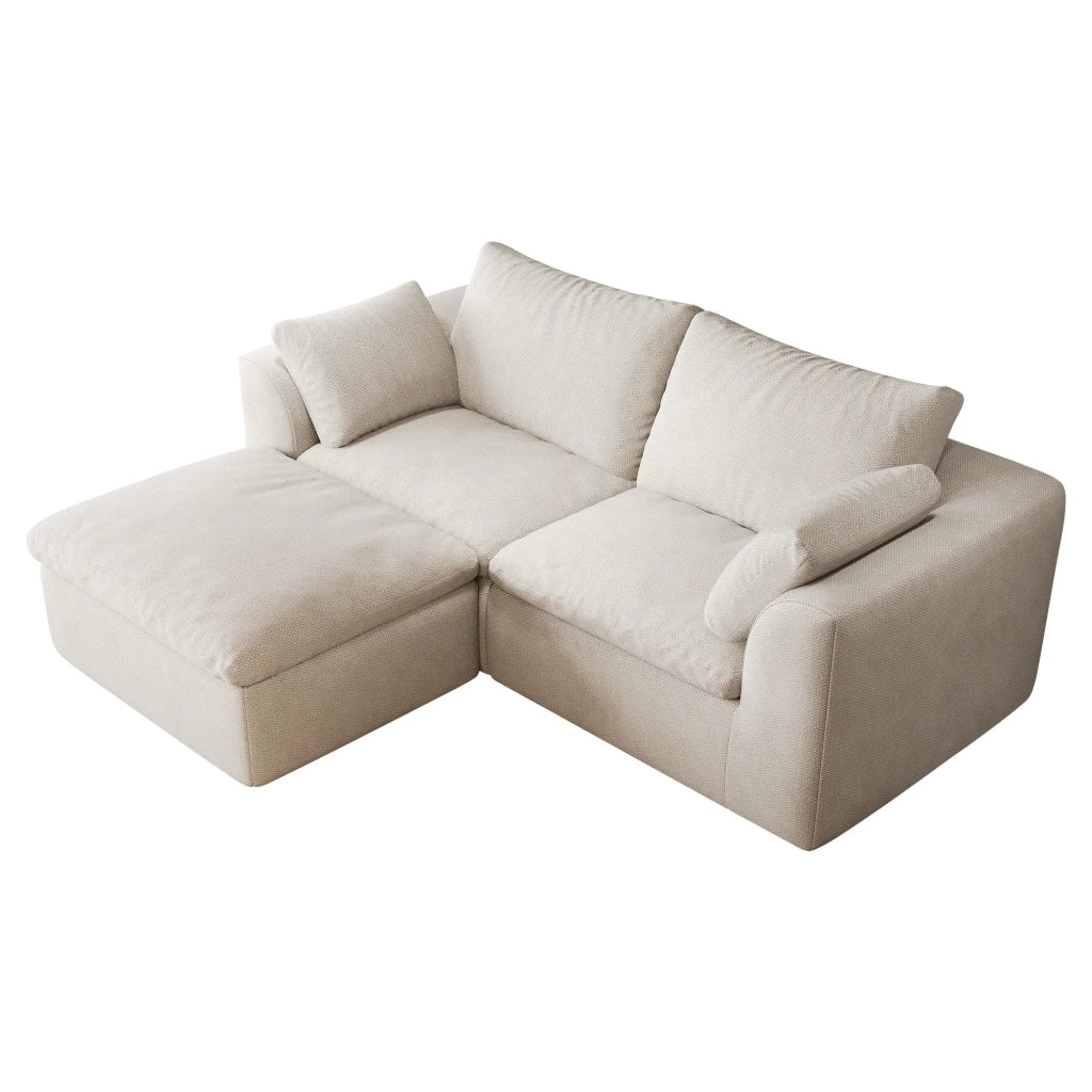 Divano a L 3 posti 180 cm, schiuma compressa sottovuoto, beige e bianco, per soggiorno