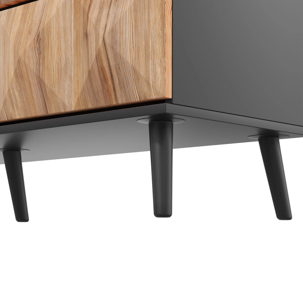 Madia 120 cm con 6 cassetti; finitura nero e legno; gambe nere HOMVRA
