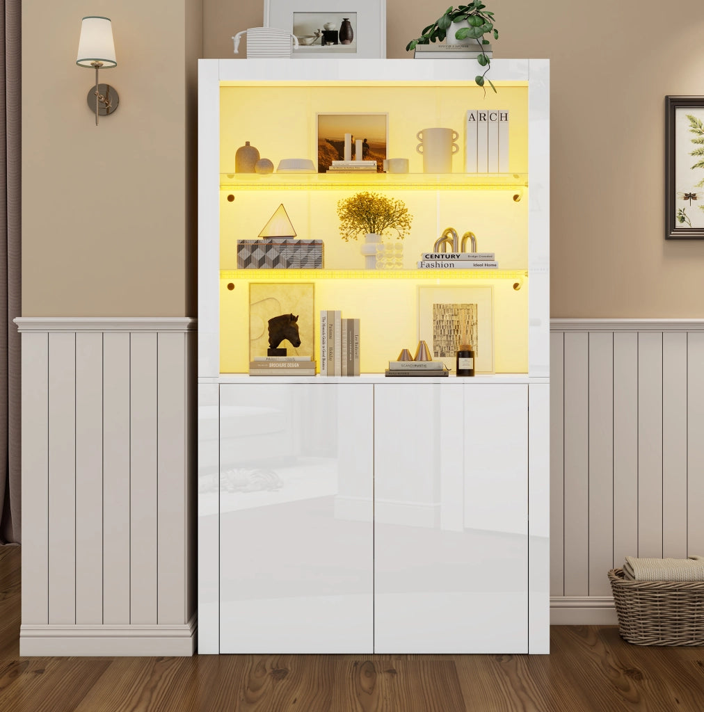 Vetrina con LED a 16 colori; 100 x 35 x 170 cm; MDF; vetro temperato; bianco lucido