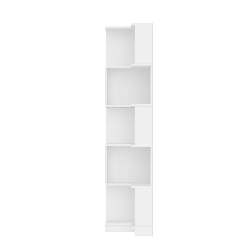 Libreria Angolare Bianca Scaffale a Forma di L con Luci LED e 5 Ripiani