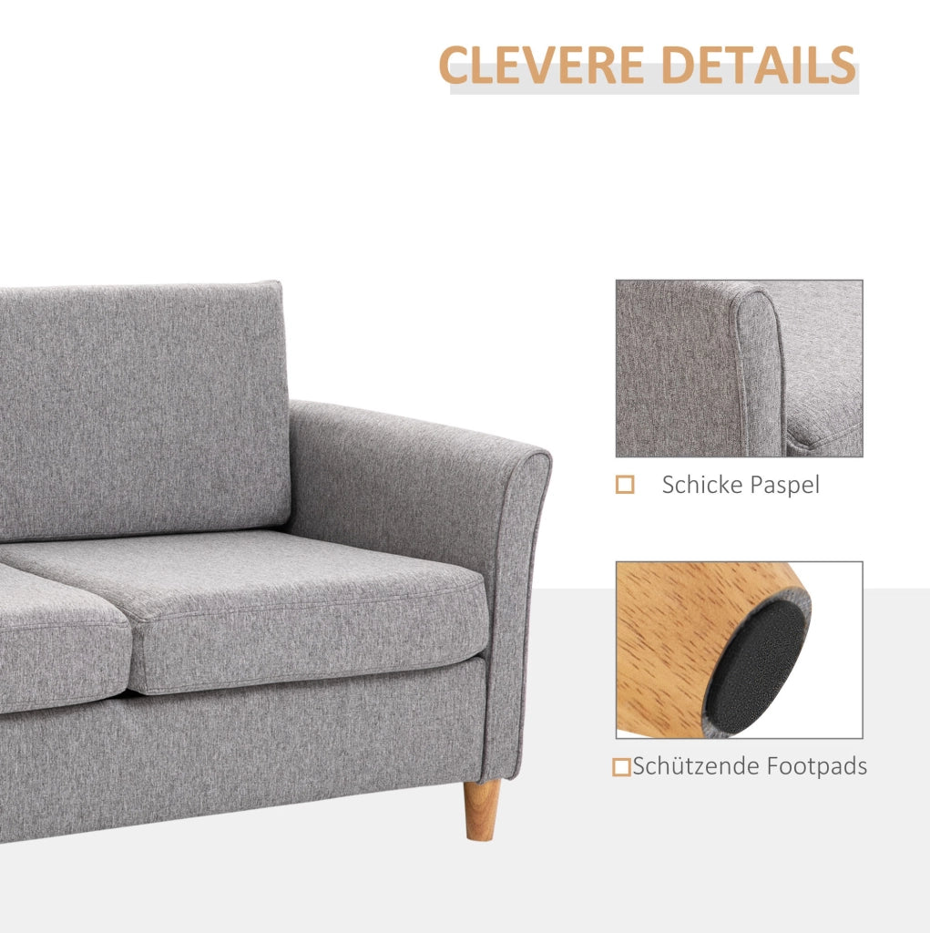 Divano doppio con cuscini sfoderabili in lino grigio chiaro 141x65x78 cm per soggiorno
