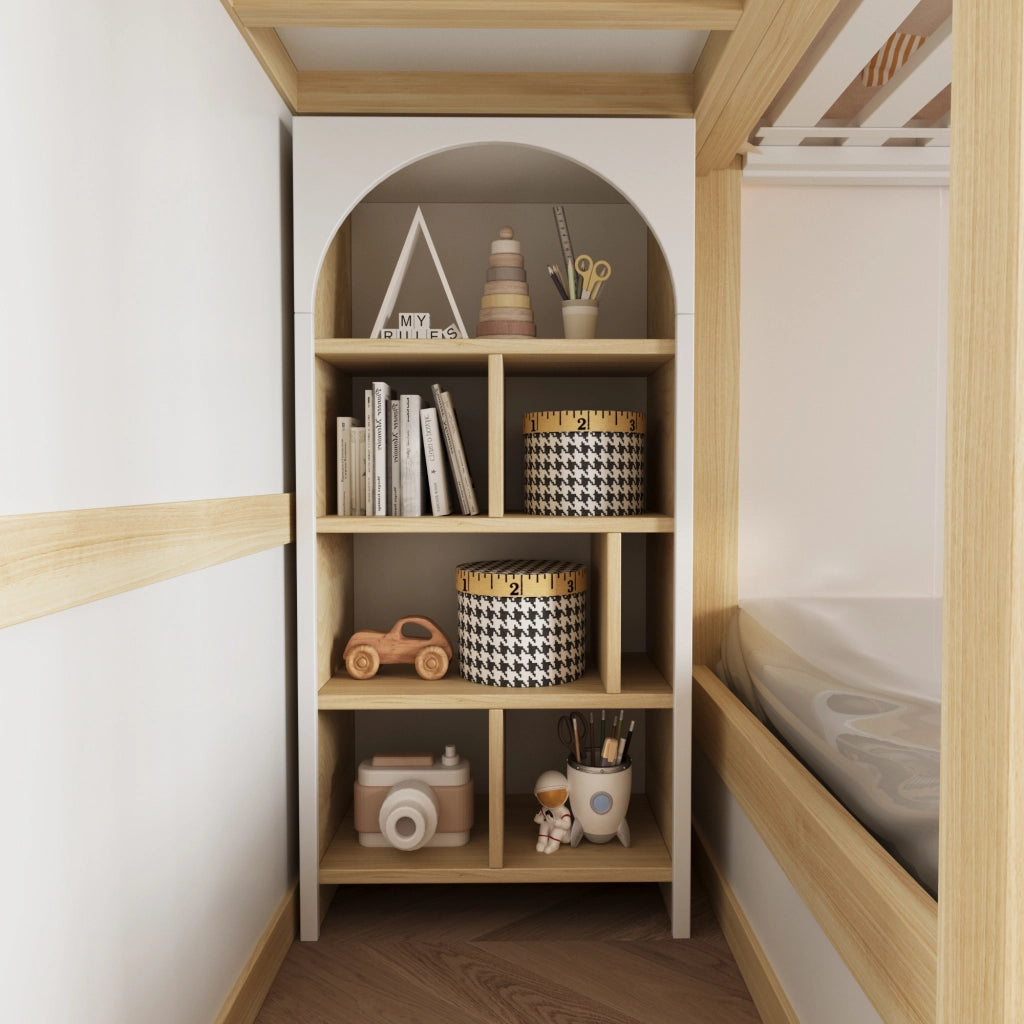 Letto a castello per bambini con sponde a nuvola e scala, 90x200 cm, bianco