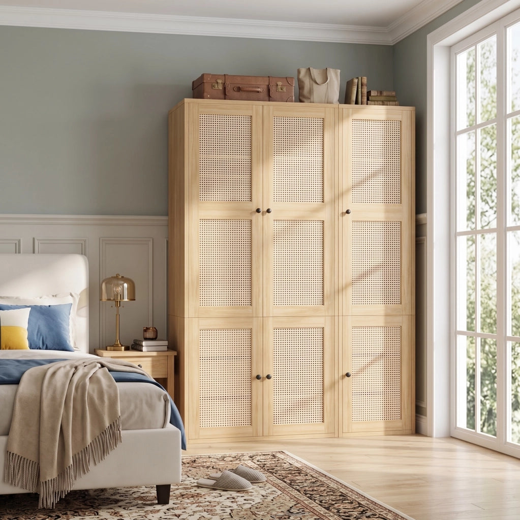 Armadio guardaroba 135x47x200 cm in MDF con 6 cassetti, 4 vani e 2 appendiabiti