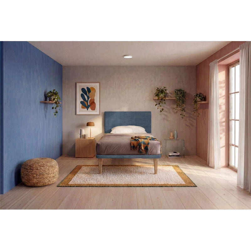 Letto imbottito Singolo 80x190 cm Square - Con rete,Microfibra,Blu
