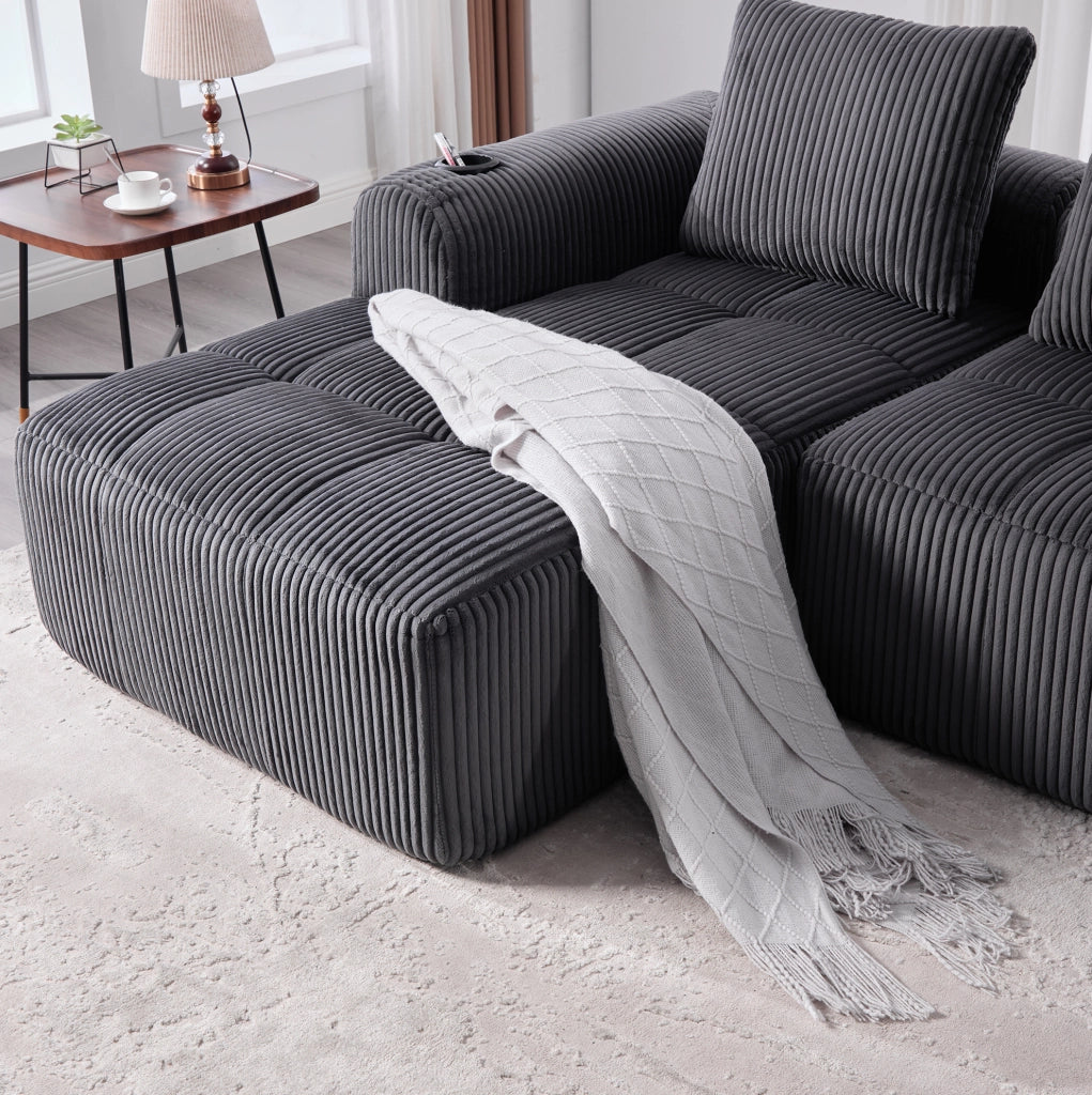 Divano compatto modulare 253x158x61 cm in velluto a coste grigio scuro