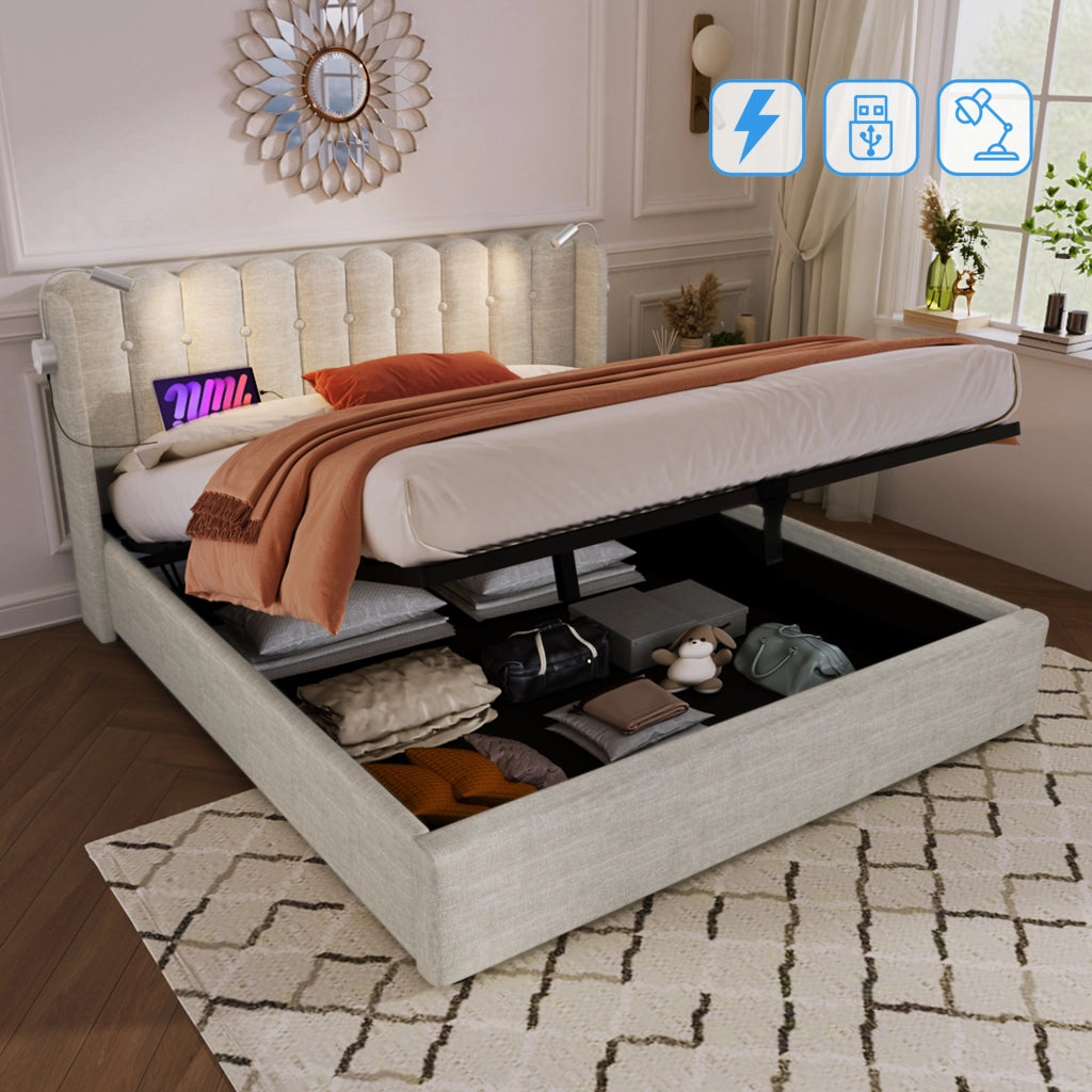 Letto matrimoniale 140x200 con luce da lettura