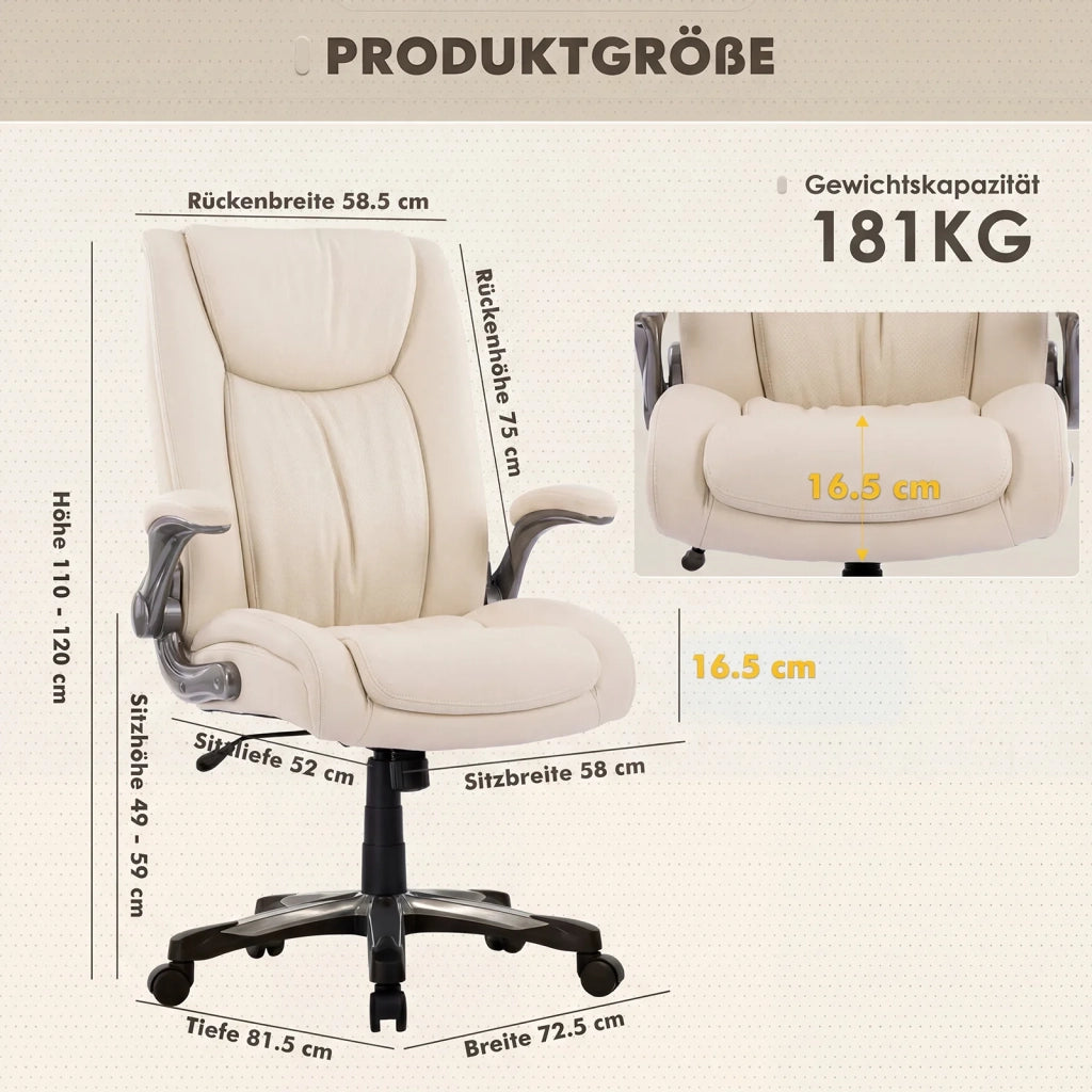Sedia da Ufficio Ergonomica e Robusta, Carico Massimo 181 kg - Beige