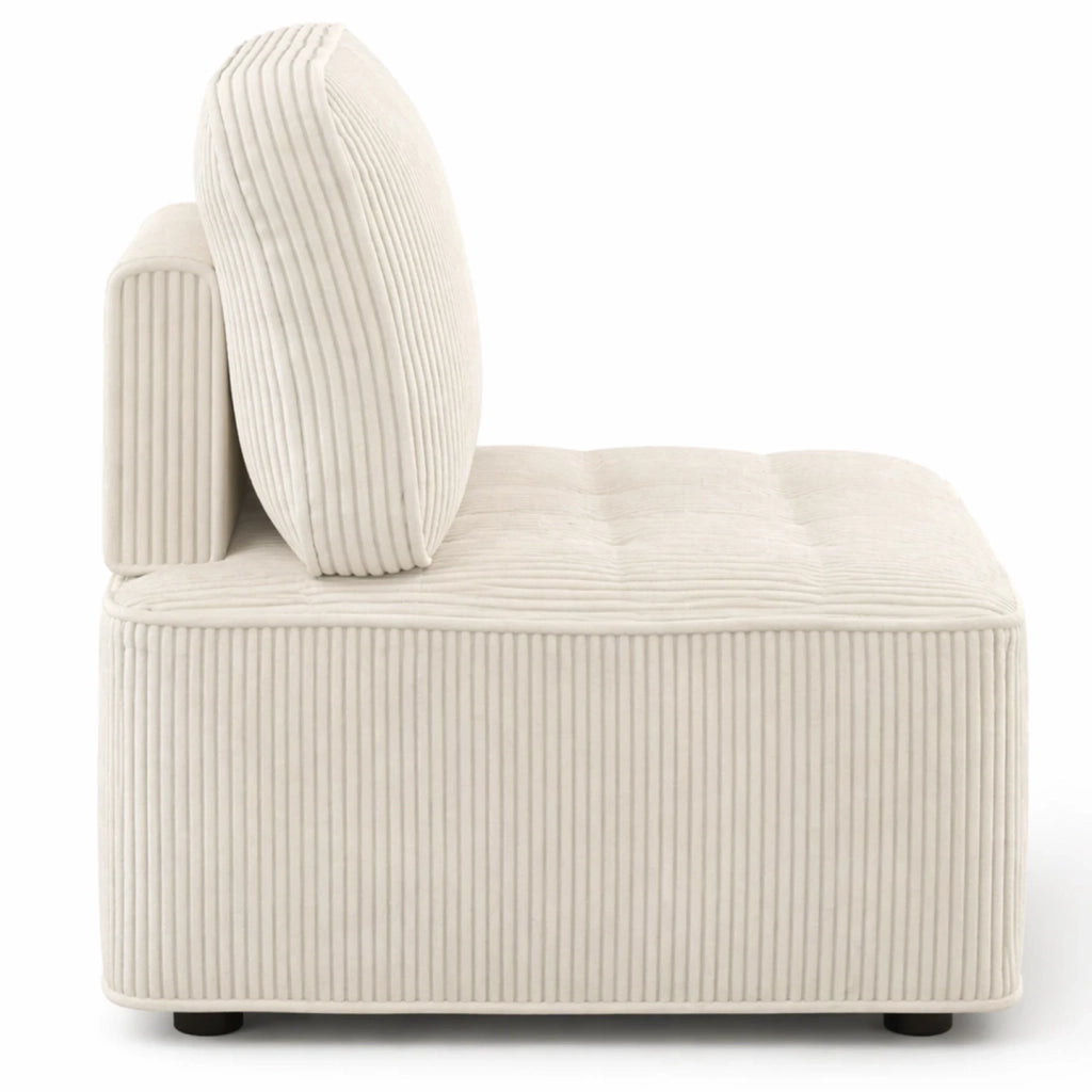 IDMarket - Modulo divano e poltrona in velluto a coste beige ALFIE