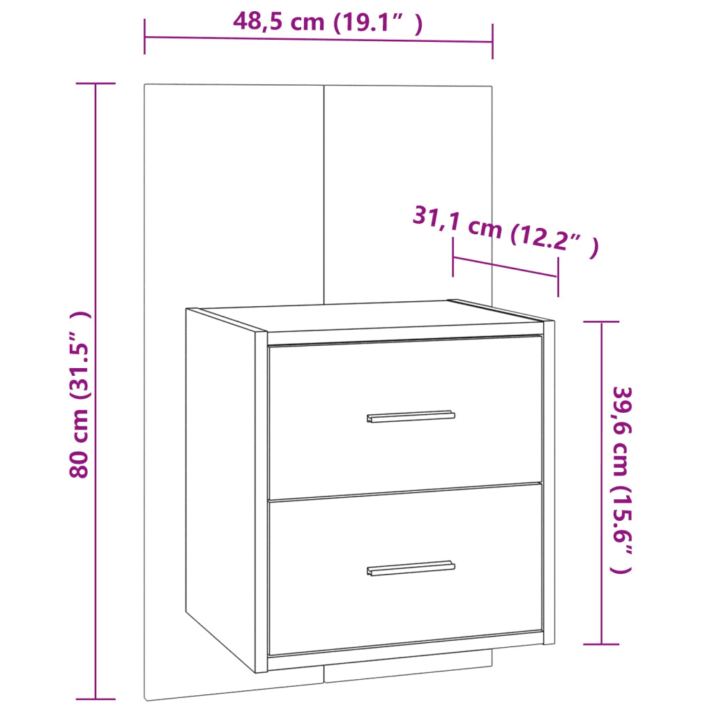 Comodini a Muro 2 pz Rovere Sonoma 810996