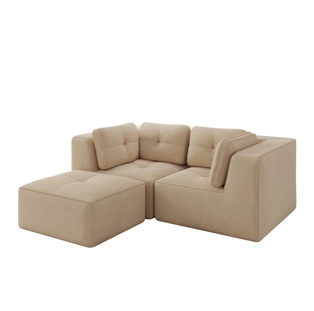 Divano angolare modulare beige in velluto a coste; configurabile