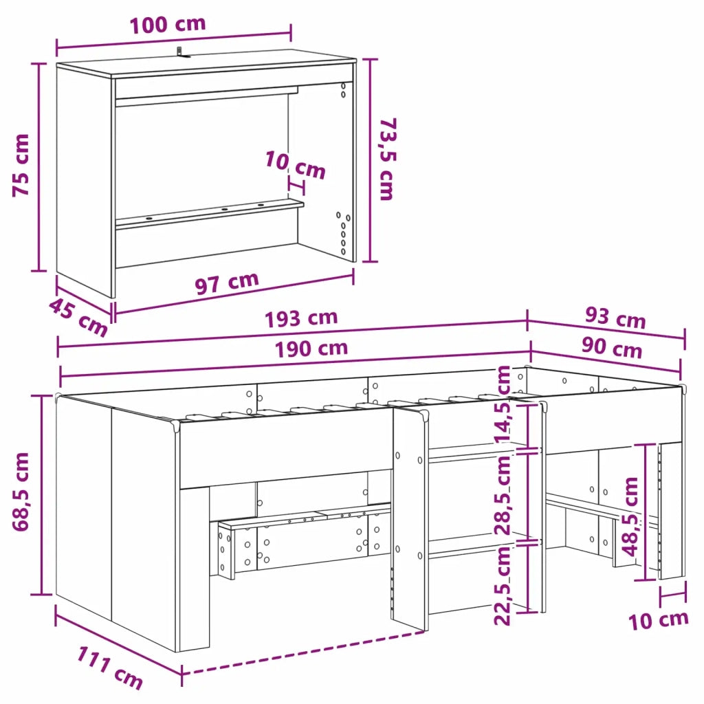 Letto alto per bambini con scrivania 2 pz Bianco 3423470