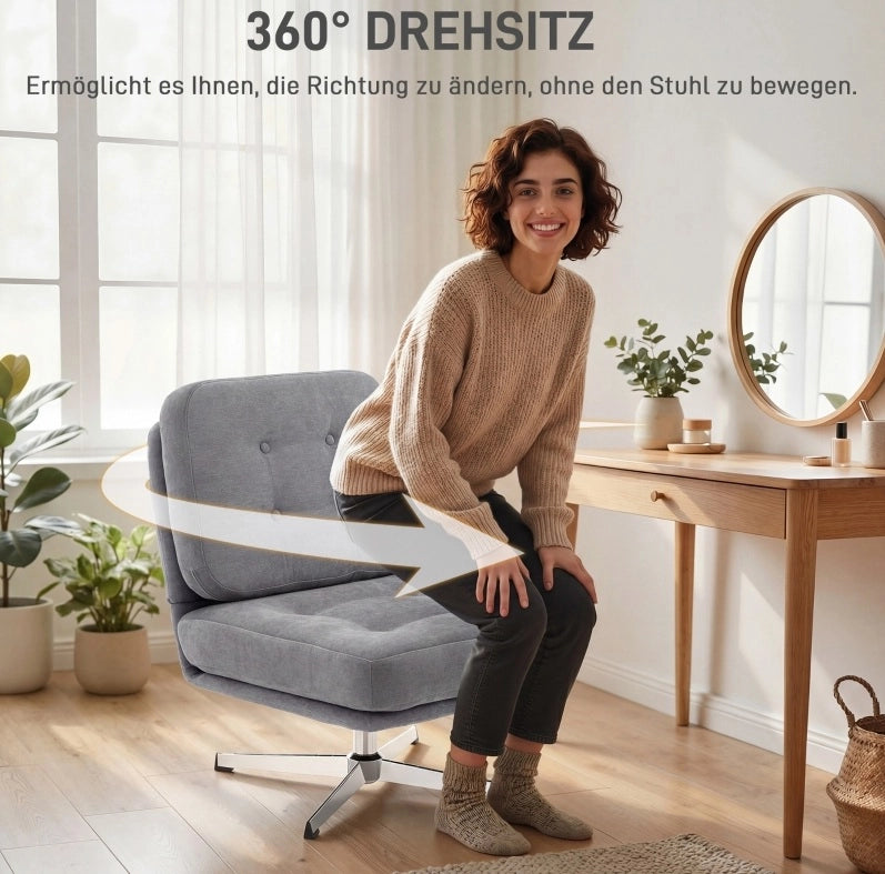 Poltrona Girevole con Rivestimento in Chenille, Seduta Larga 70 cm e Gambe in Metallo, Grigio Chiaro
