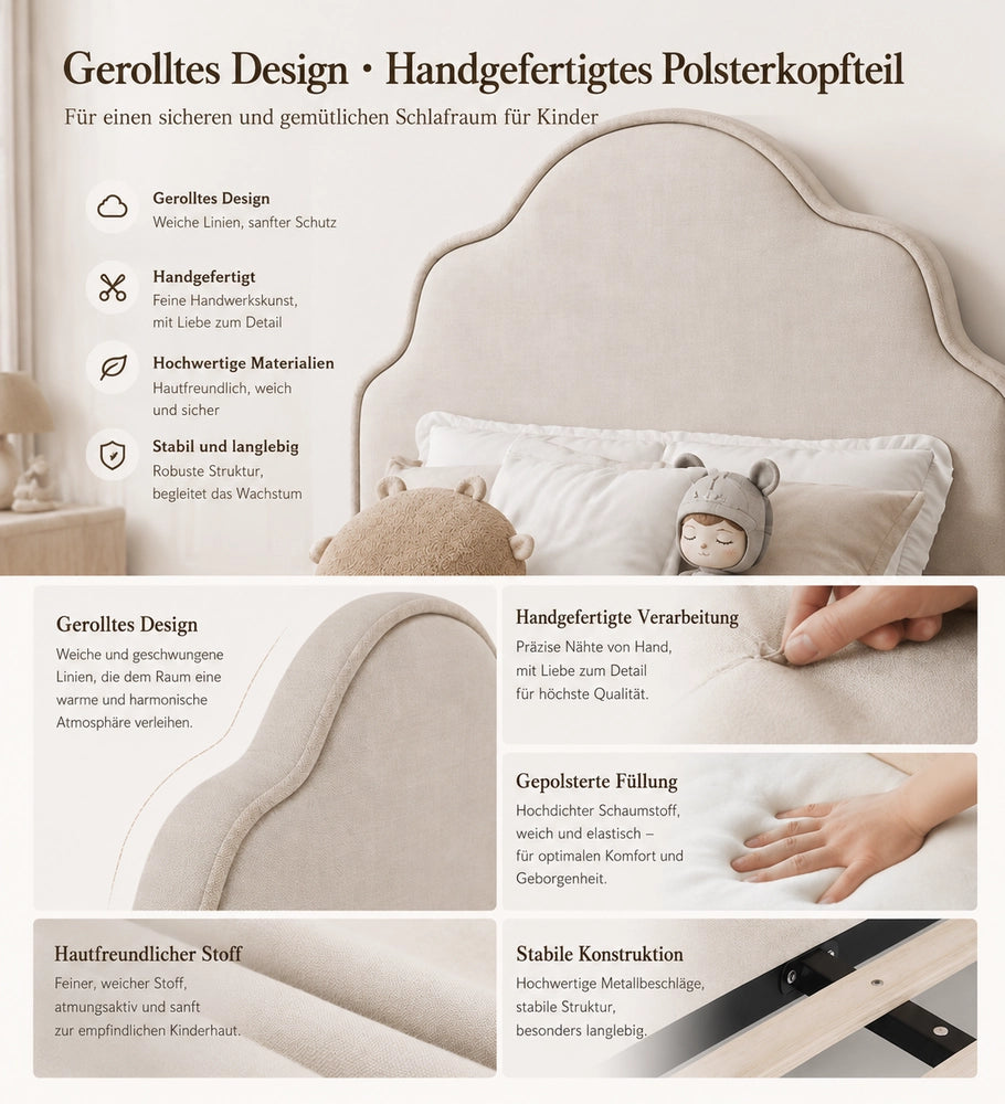 Letto imbottito singolo ¨C Minimal ¨C beige tessuto 90x200cm
