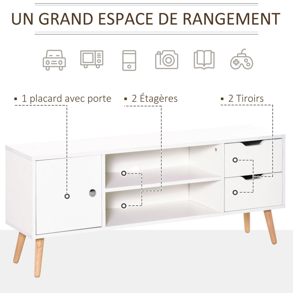 Mobile TV con credenza ¨C Minimal ¨C Bianco legno di pino 120x30x40