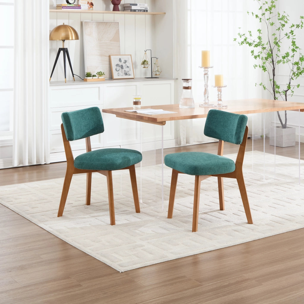 Sedie da sala da pranzo imbottite coppia con schienale ergonomico e gambe in legno massello, tessuto verde