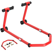 Cavalletto Moto Anteriore e Posteriore 390 kg, Forcelle a U e L, Supporto Alzamoto Regolabile e Robusto per Garage e Officina, Rosso