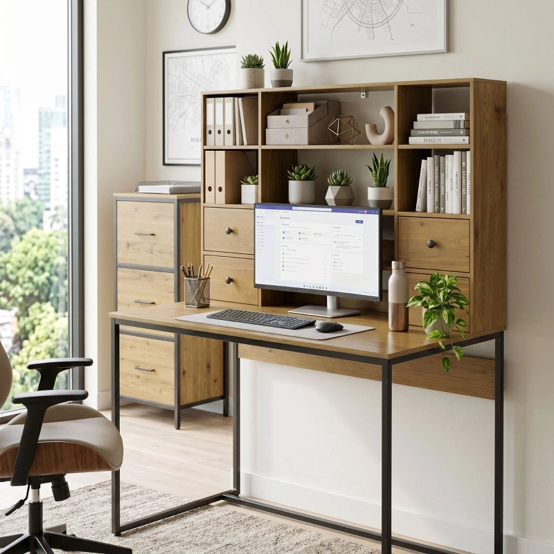 Scrivania computer con 4 cassetti e ripiani ¨C Minimal ¨C rovere 105x50x75