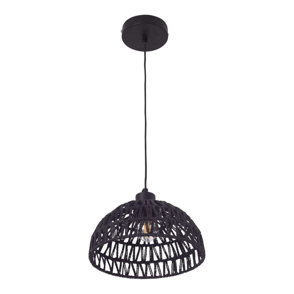 Lampada a Sospensione Alton con Paralume in Rattan Intrecciato - Nero lux.pro